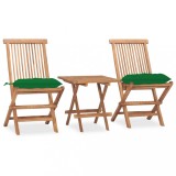 VidaXL Set mobilier exterior pliabil cu perne, 3 piese, lemn masiv tec