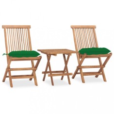 vidaXL Set mobilier exterior pliabil cu perne, 3 piese, lemn masiv tec 3063218