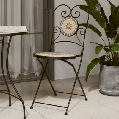 vidaXL Scaune de bistro pliabile, 2 buc., cărămiziu și alb, ceramică foto