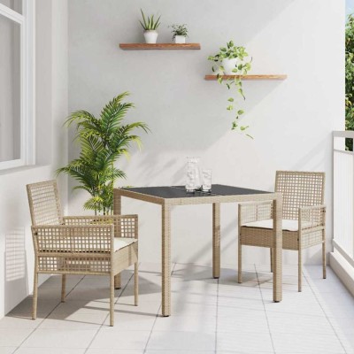 vidaXL Set de masă pentru grădină 3 pcs Bej Rattan poli foto