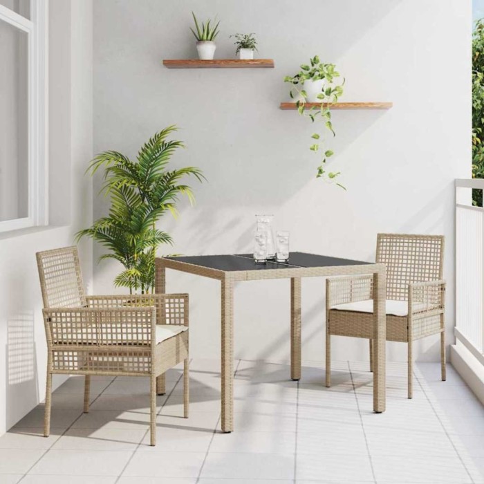 vidaXL Set de masă pentru grădină 3 pcs Bej Rattan poli