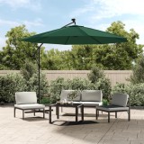 Umbrelă suspendată, iluminare LED, 300 cm, verde, st&acirc;lp metalic