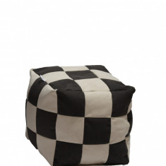 Fotoliu Pufrelax taburet cub gama Premium Black Cream cu husa detasabila textila umplut cu perle polistiren