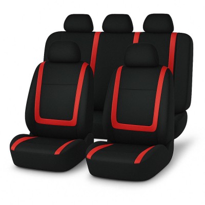 Set huse scaune auto universale, 9 piese, model red line, rosu, compatibile cu airbag, material poliester + burete 2mm foto
