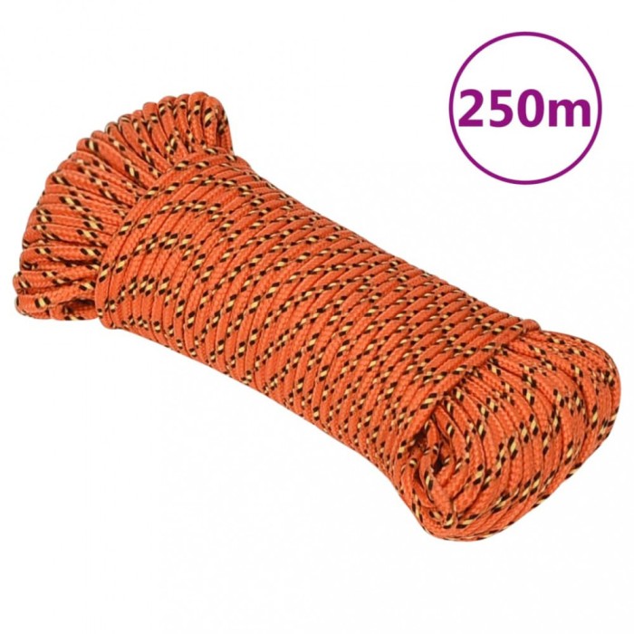 vidaXL Fr&acirc;nghie de barcă, portocaliu, 3 mm, 250 m, polipropilenă