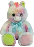 Jucarie de plus Unicorn curcubeu cu papion turcoaz 54 cm