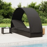 Cumpara ieftin Șezlong cu acoperiș rotund, negru, 211x57x140 cm, poliratan