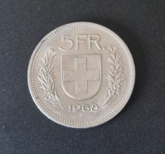 Elvetia 5 Francs 1968 moneda cupru nichel km # 40a