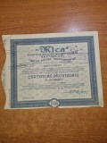 Actiune - mica societate anonima romana miniera-certificat provizoriu- anul 1941