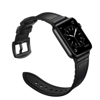 Curea piele ceas Apple Watch seria 6 5 4 3 2 1 38mm / 40 mm - negru foto