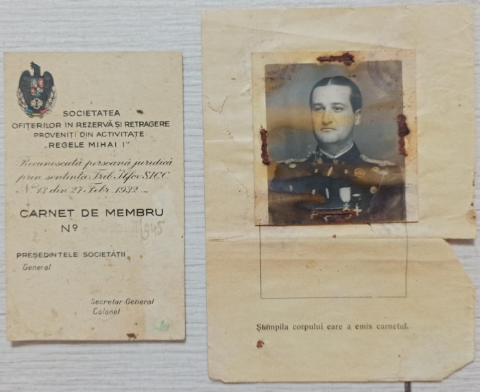 Carnet de membru Societatea Ofiterilor in Rezerva si Retragere Regele Mihai I