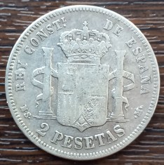 (A504) MONEDA DIN ARGINT SPANIA - 2 PESETAS 1882 MSM, REGELE ALFONSO XII