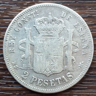 (A504) MONEDA DIN ARGINT SPANIA - 2 PESETAS 1882 MSM, REGELE ALFONSO XII foto