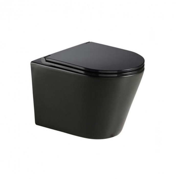 Toaletă Clement Black fără margini, montată pe perete, negru mat