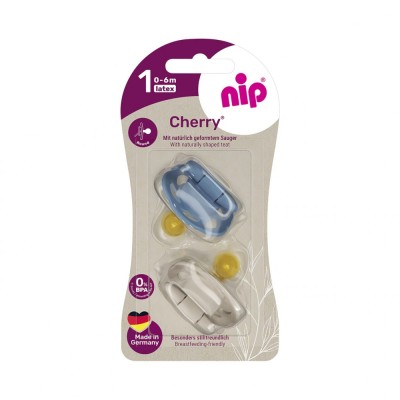 Set 2 suzete Nip Cherry Boy cu tetina rotunda din latex natural, 0-6 luni, nip 38881 Children SafetyCare foto