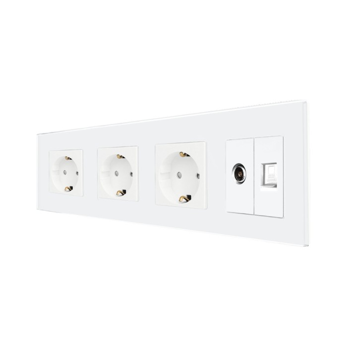 Priza Tripla Schuko + TV + Internet cu Rama Din Sticla LUXION SmartElectro IntelligentHouse