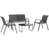 Outsunny Set Mobilier de Grădină din 4 Piese cu Canapea, 2 Scaune Stivuibile și Măsuță de Cafea, 113x66x79 cm, Negru | Aosom Romania