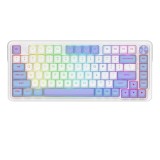 Tastatura gaming mecanica Bluetooth cu si fara fir Redragon Cyrus Pro alba cu mov iluminare RGB