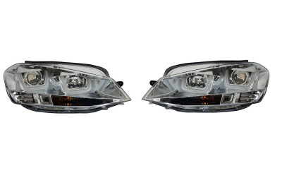 Set faruri tuning VW GOLF VII (5K), 10.2012-2017, cu LED daytime running light; H1+H7; manual; crom, transparent; TUNING; halogen, foto
