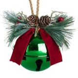 Ornament Brad de Craciun Clopot Verde cu Pomusoare &amp; Conuri 8cm, CMCLASS