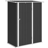 Outsunny Căsuță de Grădină 1.07m&sup2; din Oțel Zincat, Adăpost pentru Unelte cu Ușă Blocabilă, Acoperiș &Icirc;nclinat, 142x86x189 cm, Gri &Icirc;nchis | Aosom Romani