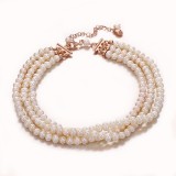 Cumpara ieftin Colier Perle Cultură Albe Argint 925 Placat Aur Roz Choker 3 Șiraguri Reglabil 31-37cm Marak&amp;ograve; Bijuterie Handmade Italia