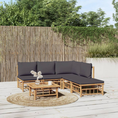 vidaXL Set mobilier de grădină cu perne gri &amp;icirc;nchis, 6 piese, bambus foto