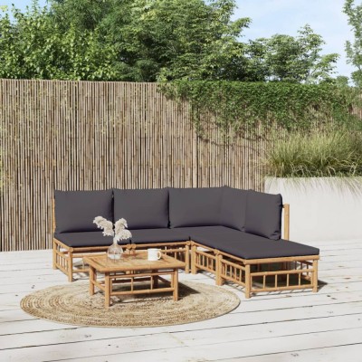 vidaXL Set mobilier de grădină cu perne gri &amp;icirc;nchis, 6 piese, bambus 3155231 foto