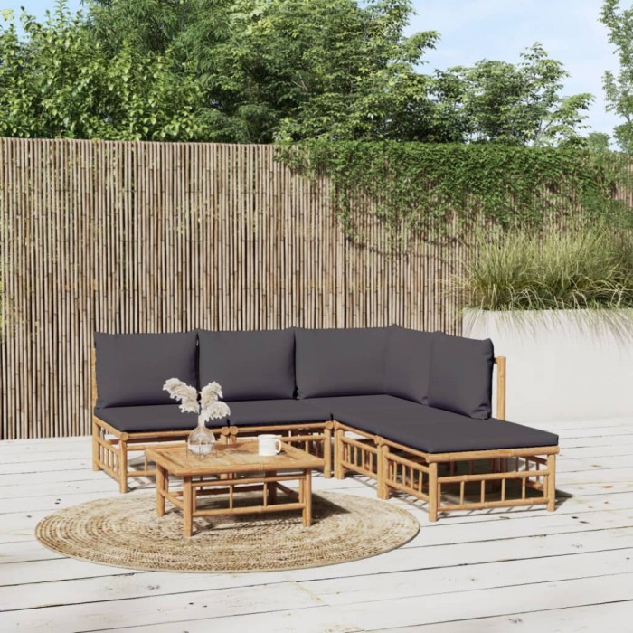 vidaXL Set mobilier de grădină cu perne gri &icirc;nchis, 6 piese, bambus 3155231