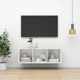 Dulap TV montat pe perete, alb extralucios, 37x37x107 cm, PAL, vidaXL