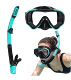 Set Snorkeling Masca Panoramica si Tub Dry N albastru Negru 15 Ani Plus