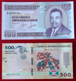 Burundi set / lot 100 + 500 Francs 2011 2023 UNC necirculate **