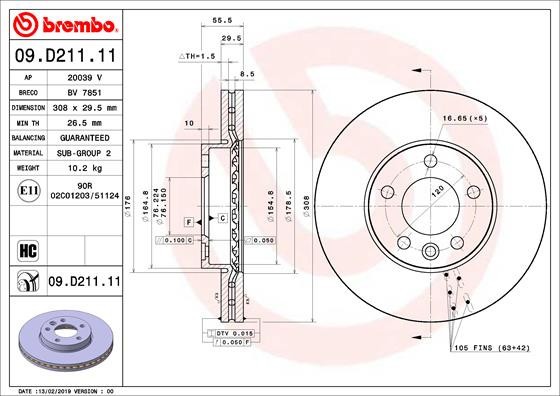 BREMBO 09.D211.11 PRIME LINE - UV Coated Disc frana