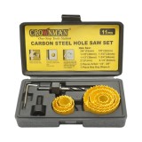 Set carote circulare din otel carbon 19-64 mm pentru lemn, rigips si PVC, 11 piese Crownman