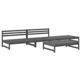 Set mobilier relaxare de gradina, 4 piese, gri, lemn masiv pin