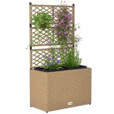 Outsunny Jardiniieră pentru plante cu trei băci &icirc;n rășină &icirc;mpletită și oțel 57 x 30 x 107 cm nisip | Aosom Romania