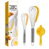 Set 3 ustensile pentru bucatarie Cyrax, 2 teluri, un separator oua, inox/silicon, Galben