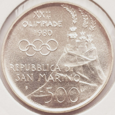 467 San Marino 500 lire 1980 Olympics &amp;ndash; Boxing km 110 argint foto