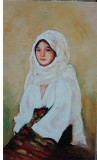Tablou portret fata cu marama semnat Cimpoesu dupa Grigorescu.