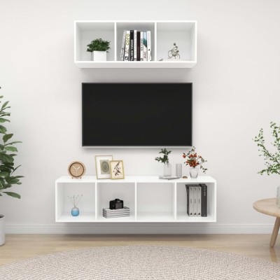vidaXL Set de dulapuri TV, 2 piese, alb, lemn prelucrat foto