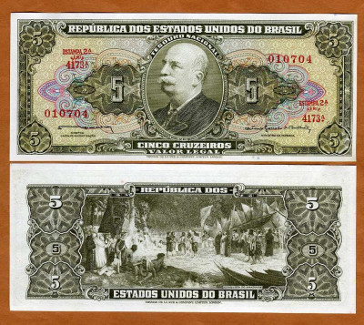 !!! BRAZILIA - 5 CRUZEIROS (1962 - 1964) - P 176 c - UNC / SERIA 4157 foto