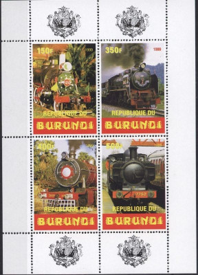Burundi 1999 Train, Locomotives, perf. block, MNH S.002 foto