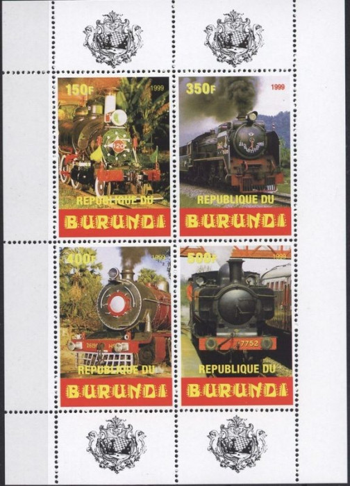 Burundi 1999 Train, Locomotives, perf. block, MNH S.002