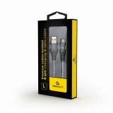 CABLU alimentare si date GEMBIRD pt. smartphone USB 2.0 (T) la Lightning (T) 1m premium cablu cu impletire din bumbac gri cu insertii albe &amp;quot;CC-US