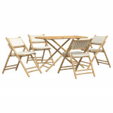 Set de bistro pliabil, 5 piese, cu perne alb crem, bambus GartenMobel Dekor, vidaXL