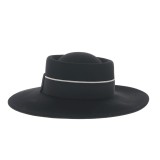 Palarie neagra cu bor lat si panglica decorativa