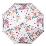 Umbrelă de ploaie pentru copii, fucsia transparentă, cu model unicorn, 82 cm, CMCLASS