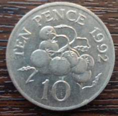 (M2527) MONEDA GUERNSEY - 10 PENCE 1992, ADMINISTRATIE BRITANICA foto