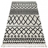 Covor Berber Safi N9040 albsi negru Franjuri shaggy pletos, 70x200 cm