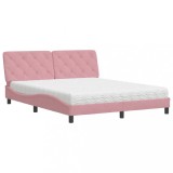 Cumpara ieftin Pat cu saltea, roz, 160x200 cm, catifea